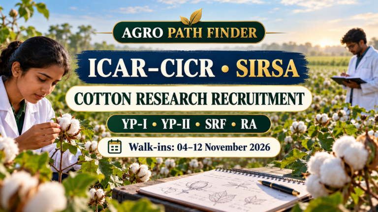 CICR Sirsa Recruitment 2026: Agriculture Research Posts, Walk-ins from 4 to 12 November. Illustrative recruitment header by Agro Path Finder.