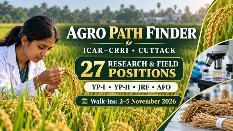 ICAR-CRRI Cuttack Recruitment 2026: 27 YP, JRF and Field Operator Posts, Walk-ins 2–5 November