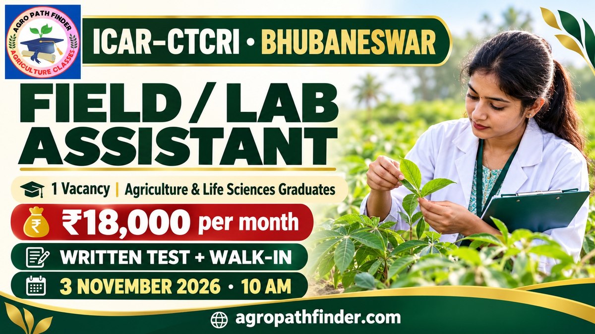 ICAR-CTCRI Bhubaneswar Field/Lab Assistant recruitment 2026 — written test and walk-in on 3 November at 10 AM